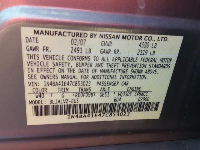 1N4BA41E47C853023 - 2007 NISSAN MAXIMA SE CHARCOAL photo 10