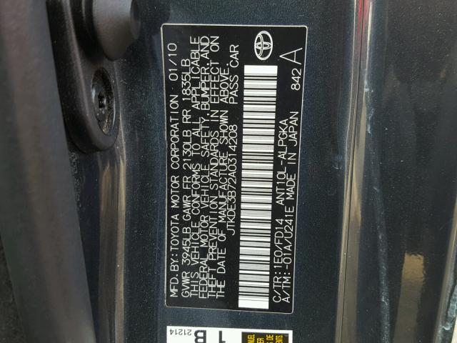 JTKDE3B72A0314208 - 2010 TOYOTA SCION TC 灰色 照片 10