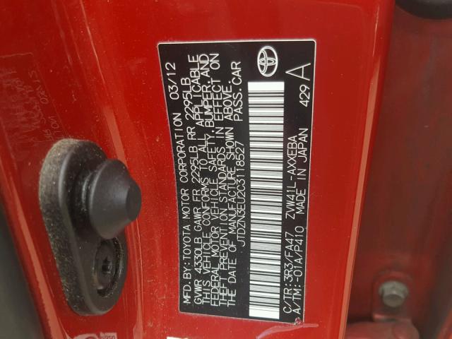 JTDZN3EU2C3118527 - 2012 TOYOTA PRIUS V RED photo 10