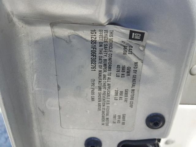 1G1ZS51F06F302761 - 2006 CHEVROLET MALIBU LS ვერცხლისფერი ფოტო 10