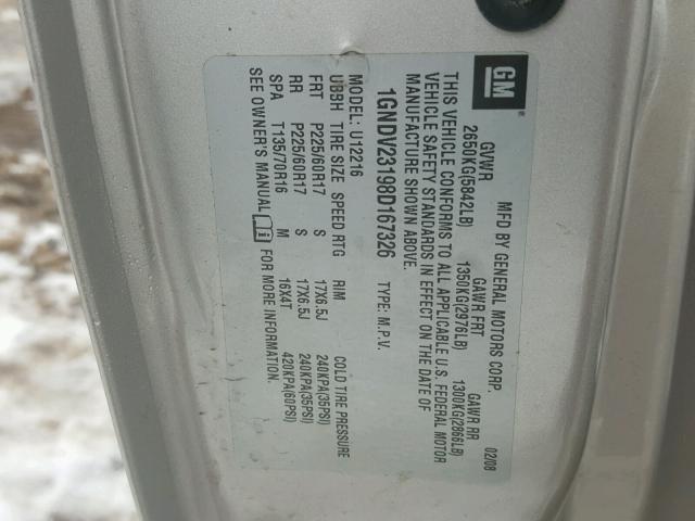 1GNDV23198D167326 - 2008 CHEVROLET UPLANDER L ვერცხლისფერი ფოტო 10