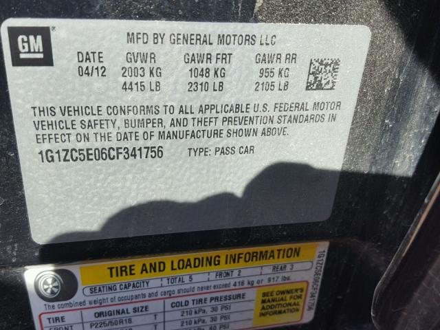 1G1ZC5E06CF341756 - 2012 CHEVROLET MALIBU 1LT 黑色 照片 10