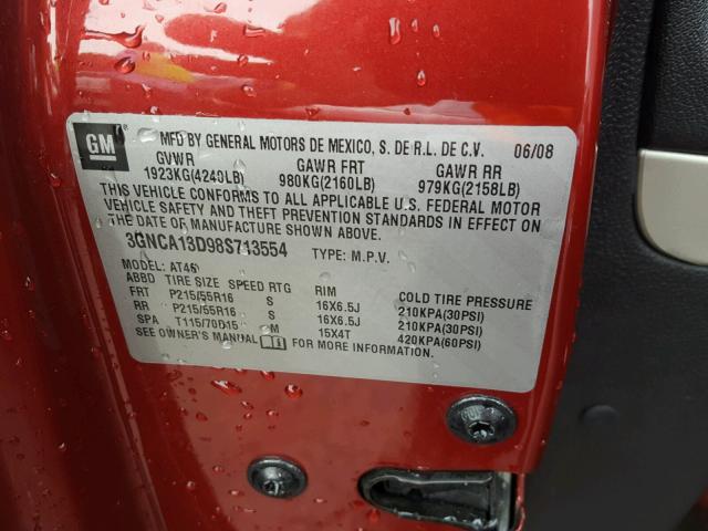 3GNCA13D98S713554 - 2008 CHEVROLET HHR LS MAROON photo 10