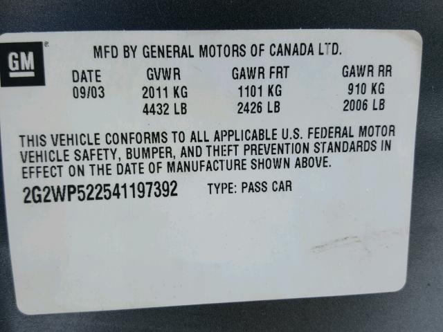 2G2WP522541197392 - 2004 PONTIAC GRAND PRIX GRAY photo 10