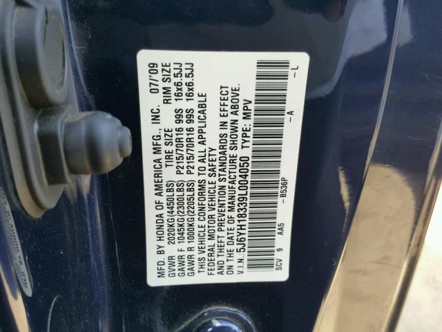 5J6YH18339L004050 - 2009 HONDA ELEMENT LX BLUE photo 10