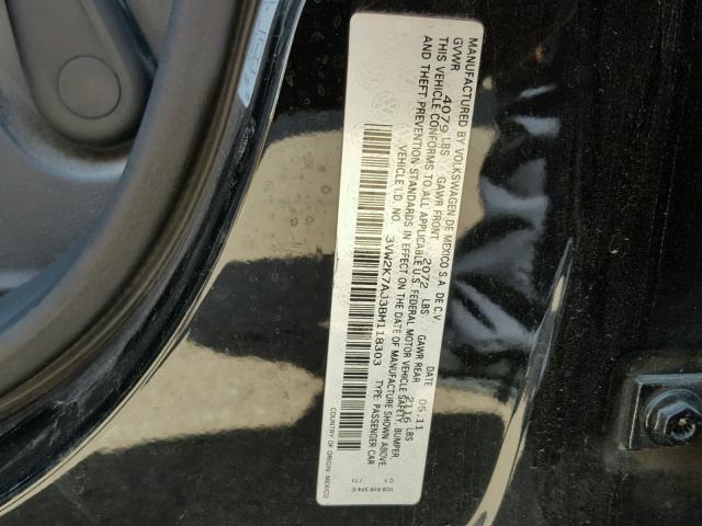 3VW2K7AJ3BM118303 - 2011 VOLKSWAGEN JETTA BASE 黑色 照片 10