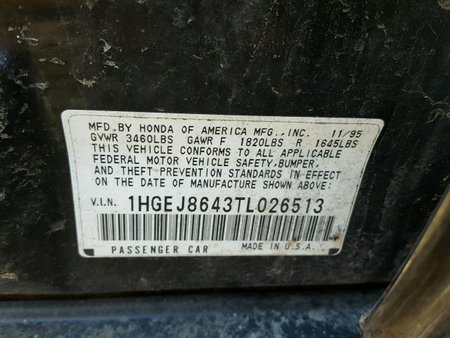 1HGEJ8643TL026513 - 1996 HONDA CIVIC EX 黑色 照片 10