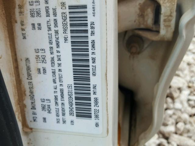 2B3HD46R33H531151 - 2003 DODGE INTREPID S WHITE photo 10