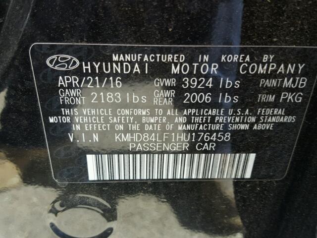 KMHD84LF1HU176458 - 2017 HYUNDAI ELANTRA SE BLACK photo 10