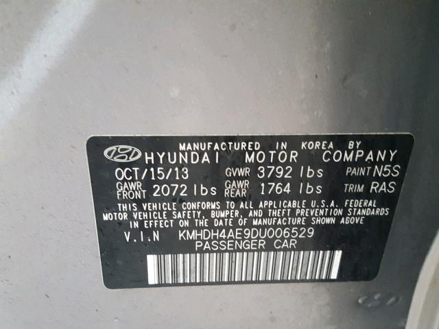 KMHDH4AE9DU006529 - 2013 HYUNDAI ELANTRA GL GRAY photo 10