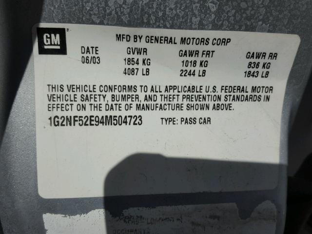 1G2NF52E94M504723 - 2004 PONTIAC GRAND AM S 银色 照片 10