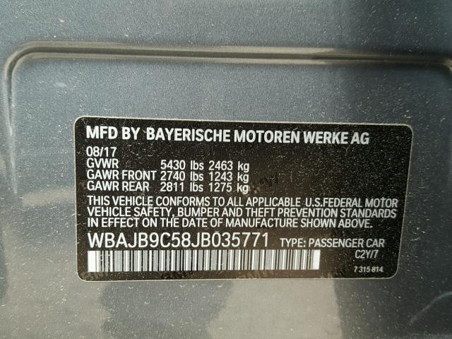 WBAJB9C58JB035771 - 2018 BMW M550XI GRAY photo 10