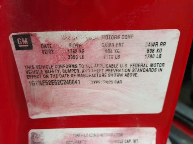 1G2NF52E62C240041 - 2002 PONTIAC GRAND AM S Qırmızı foto 10