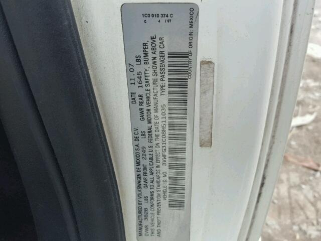 3VWFG31C08M511035 - 2008 VOLKSWAGEN NEW BEETLE 白色 照片 10