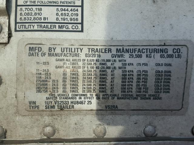 1UYVS2533HU846725 - 2017 UTILITY TRAILER WHITE photo 10