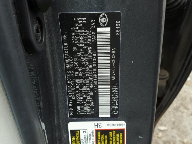 4T1BB46K78U043883 - 2008 TOYOTA CAMRY HYBR GRAY photo 10