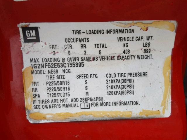 1G2NF52E63C155895 - 2003 PONTIAC GRAND AM S RED photo 10