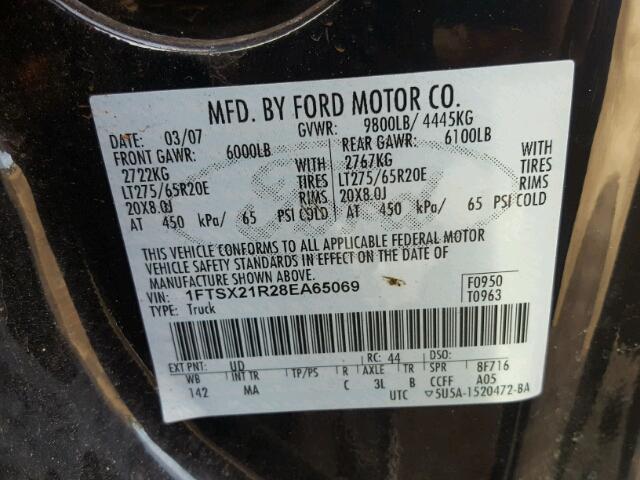 1FTSX21R28EA65069 - 2008 FORD F250 SUPER BLACK photo 10