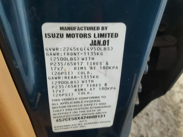 4S2CE58X424600131 - 2002 ISUZU AXIOM XS Mavi foto 10