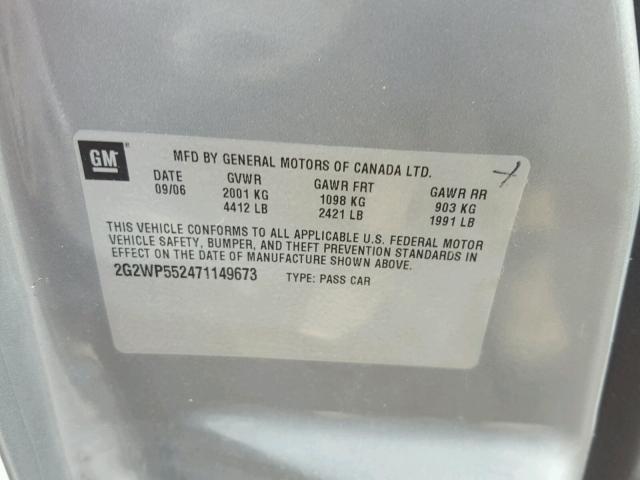 2G2WP552471149673 - 2007 PONTIAC GRAND PRIX GRAY photo 10