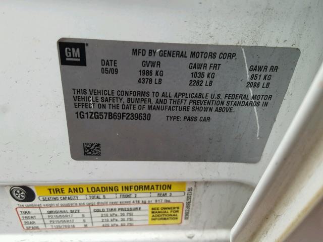 1G1ZG57B69F239630 - 2009 CHEVROLET MALIBU LS თეთრი ფოტო 10