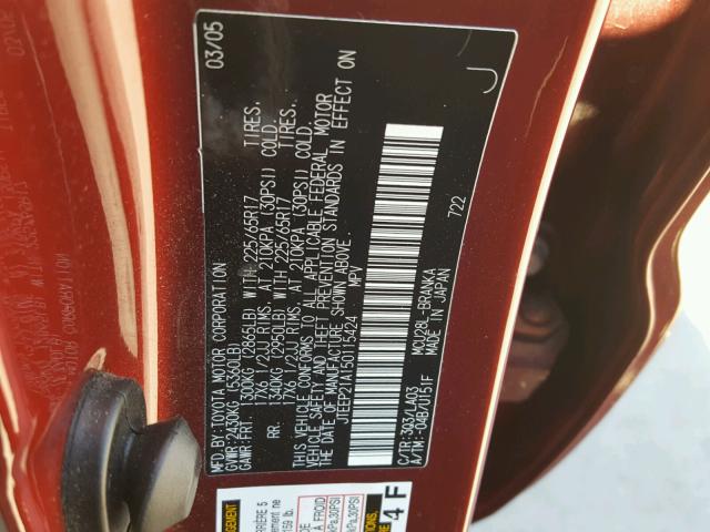 JTEEP21A150115424 - 2005 TOYOTA HIGHLANDER RED photo 10