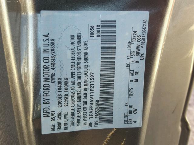 1FAFP46V11F211597 - 2001 FORD MUSTANG CO GRAY photo 10