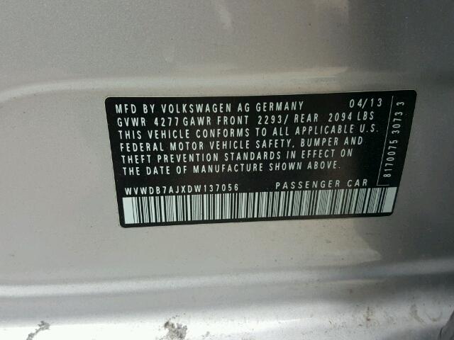 WVWDB7AJXDW137056 - 2013 VOLKSWAGEN GOLF 黑色 照片 10