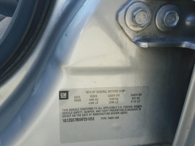 1G1ZG57B58F291653 - 2008 CHEVROLET MALIBU LS 银色 照片 10