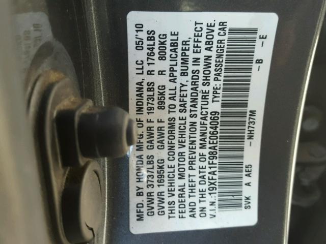 19XFA1F98AE064069 - 2010 HONDA CIVIC EXL CHARCOAL photo 10