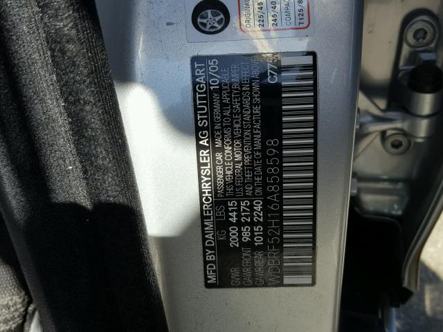 WDBRF52H16A858598 - 2006 MERCEDES-BENZ C GENERATI SILVER photo 10