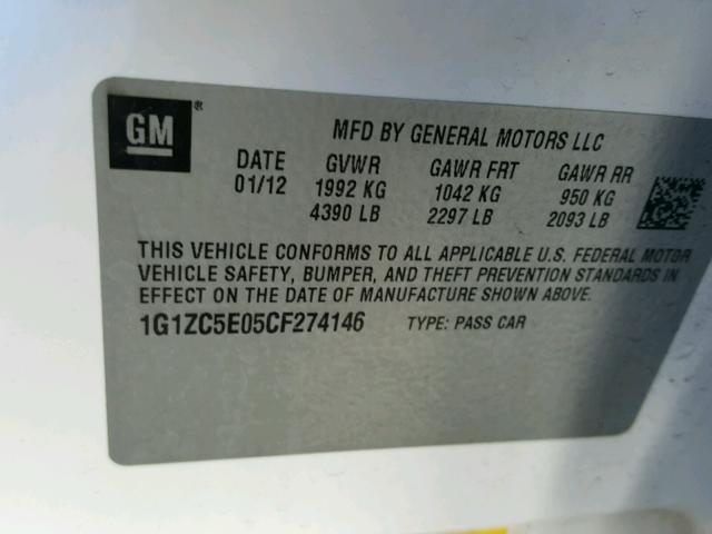 1G1ZC5E05CF274146 - 2012 CHEVROLET MALIBU 1LT 白色 照片 10