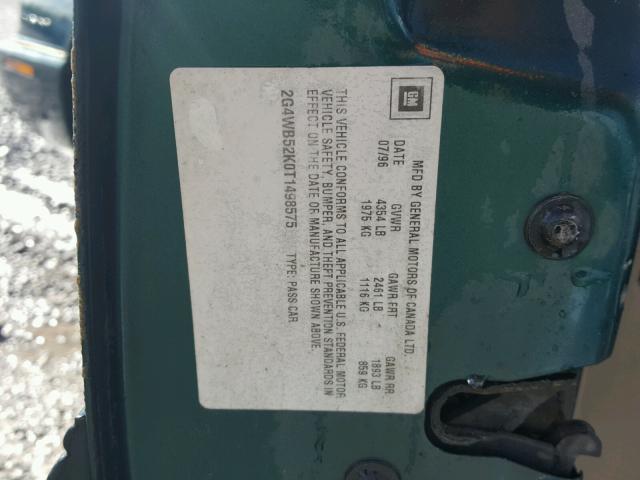 2G4WB52K0T1498575 - 1996 BUICK REGAL CUST GREEN photo 10