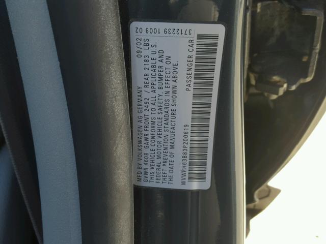 WVWRH63B83P200619 - 2003 VOLKSWAGEN PASSAT GLX 石墨色 照片 10