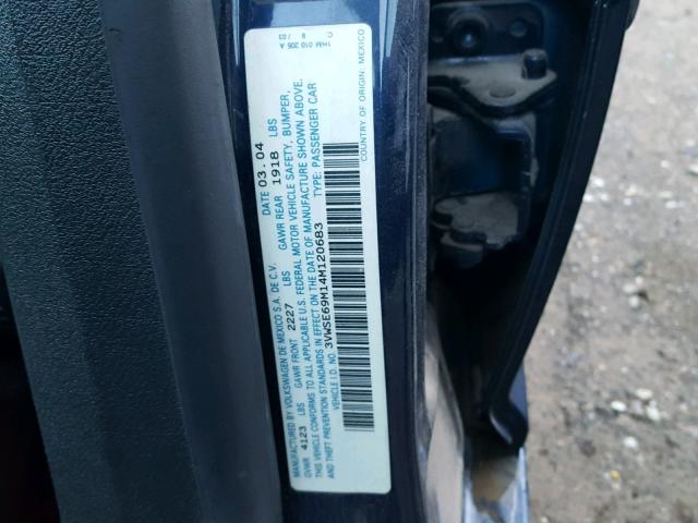 3VWSE69M14M120683 - 2004 VOLKSWAGEN JETTA GLS BLUE photo 10