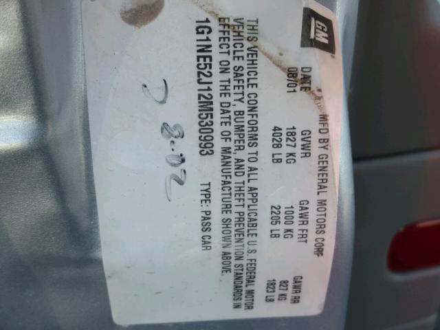 1G1NE52J12M530993 - 2002 CHEVROLET MALIBU LS ვერცხლისფერი ფოტო 10