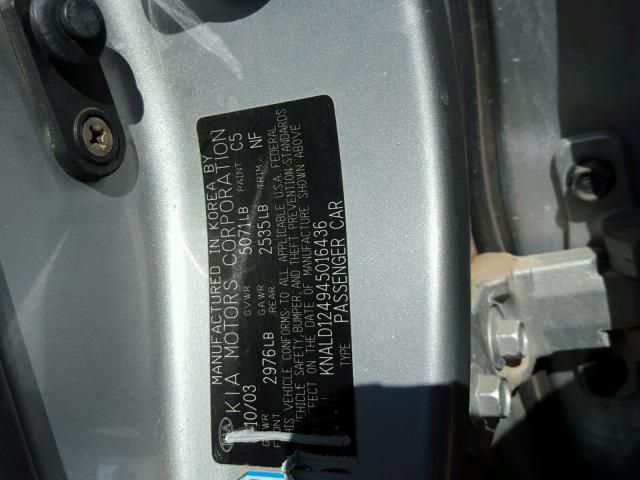 KNALD124945016436 - 2004 KIA AMANTI SILVER photo 10