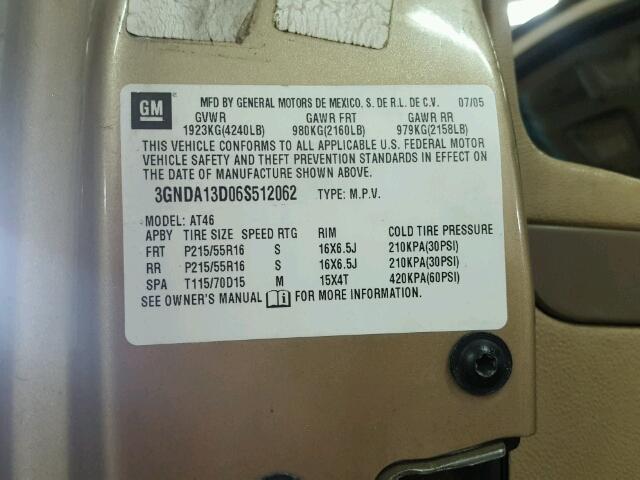 3GNDA13D06S512062 - 2006 CHEVROLET HHR LS GOLD photo 10