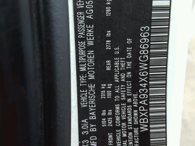 WBXPA934X6WG86963 - 2006 BMW X3 3.0I WHITE photo 10