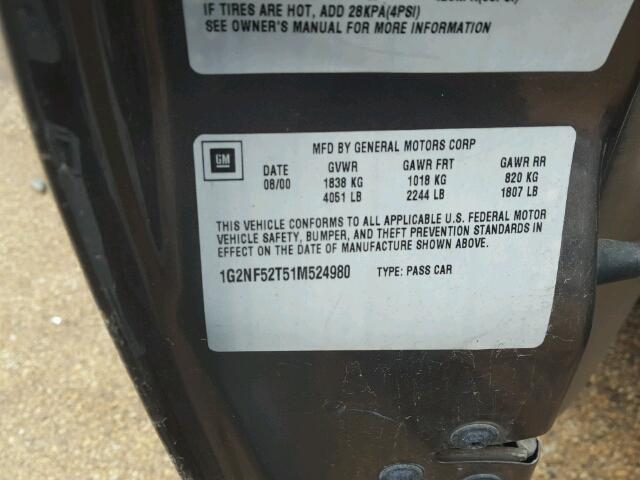 1G2NF52T51M524980 - 2001 PONTIAC GRAND AM S 棕色 照片 10