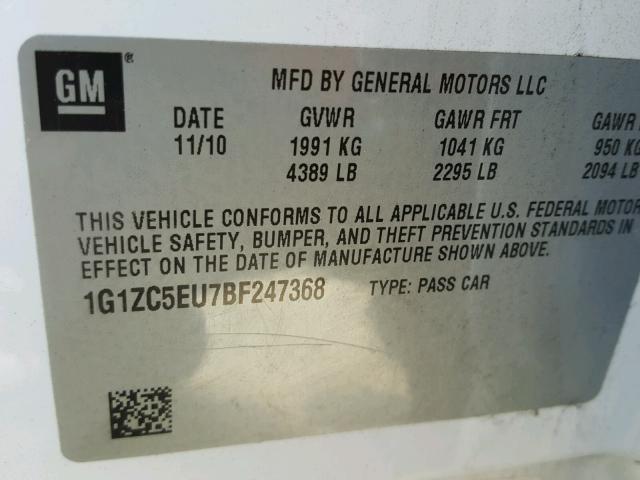 1G1ZC5EU7BF247368 - 2011 CHEVROLET MALIBU 1LT 白色 照片 10