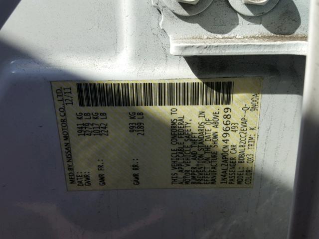 1N4AL2AP0CN496689 - 2012 NISSAN ALTIMA BAS WHITE photo 10