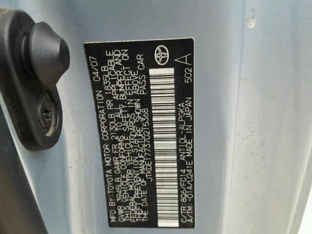 JTKDE177370215368 - 2007 TOYOTA SCION TC 青绿色 照片 10