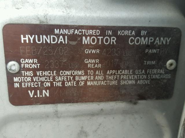 KMHWF35H62A633345 - 2002 HYUNDAI SONATA GLS SILVER photo 10