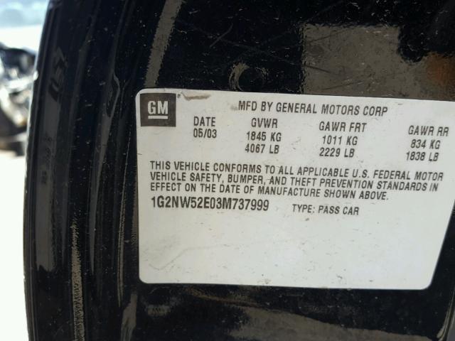 1G2NW52E03M737999 - 2003 PONTIAC GRAND AM G BLACK photo 10