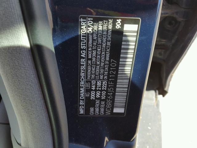 WDBRF64J51F112107 - 2001 MERCEDES-BENZ C320 BLUE photo 10