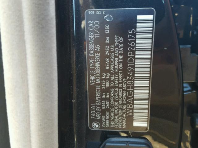 WBAGH83491DP26175 - 2001 BMW 740 IL BLACK photo 10