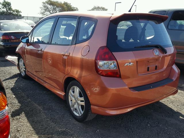 JHMGD38677S043793 - 2007 HONDA FIT S ORANGE photo 3