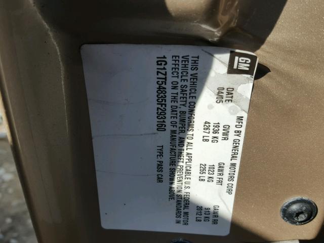 1G1ZT54835F293160 - 2005 CHEVROLET MALIBU LS Qəhvəyi foto 10