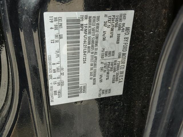 1FMFU16L21LB41234 - 2001 FORD EXPEDITION BLACK photo 10